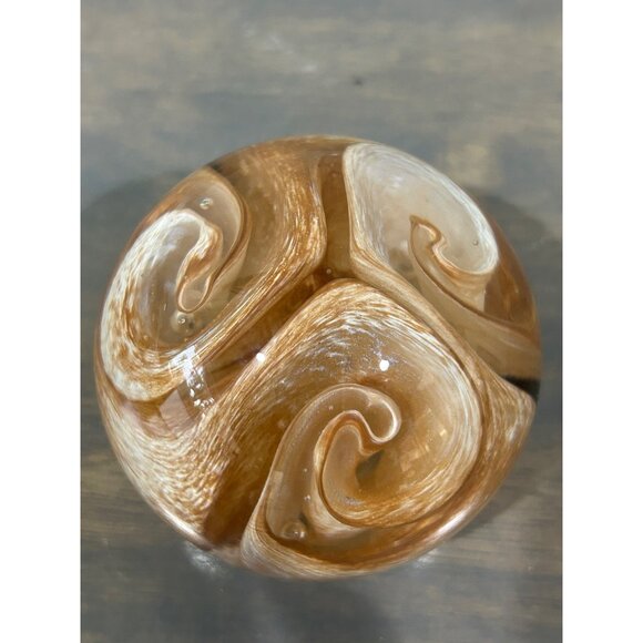 Vintage 1977 David Lindsay Nourot Studios Art Glass Paperweight Tan White Swirl - Picture 1 of 9